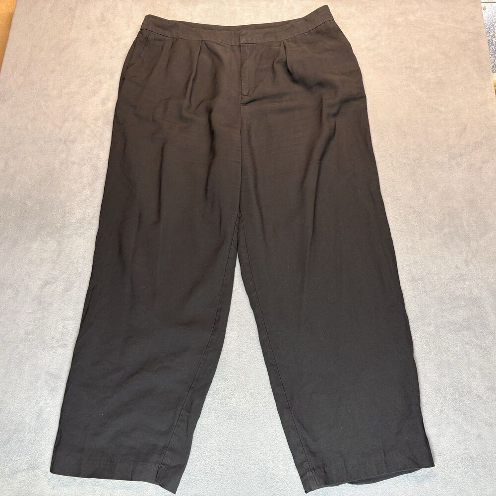 Eloquii Womens Pants Size 16 Solid Black Wide Leg Cropped Pleated Front Pockets